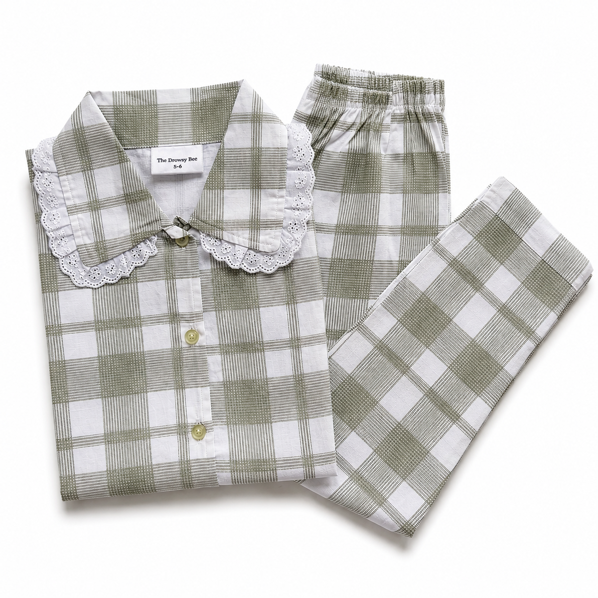 Olive Charm Frill Checks Nightsuit
