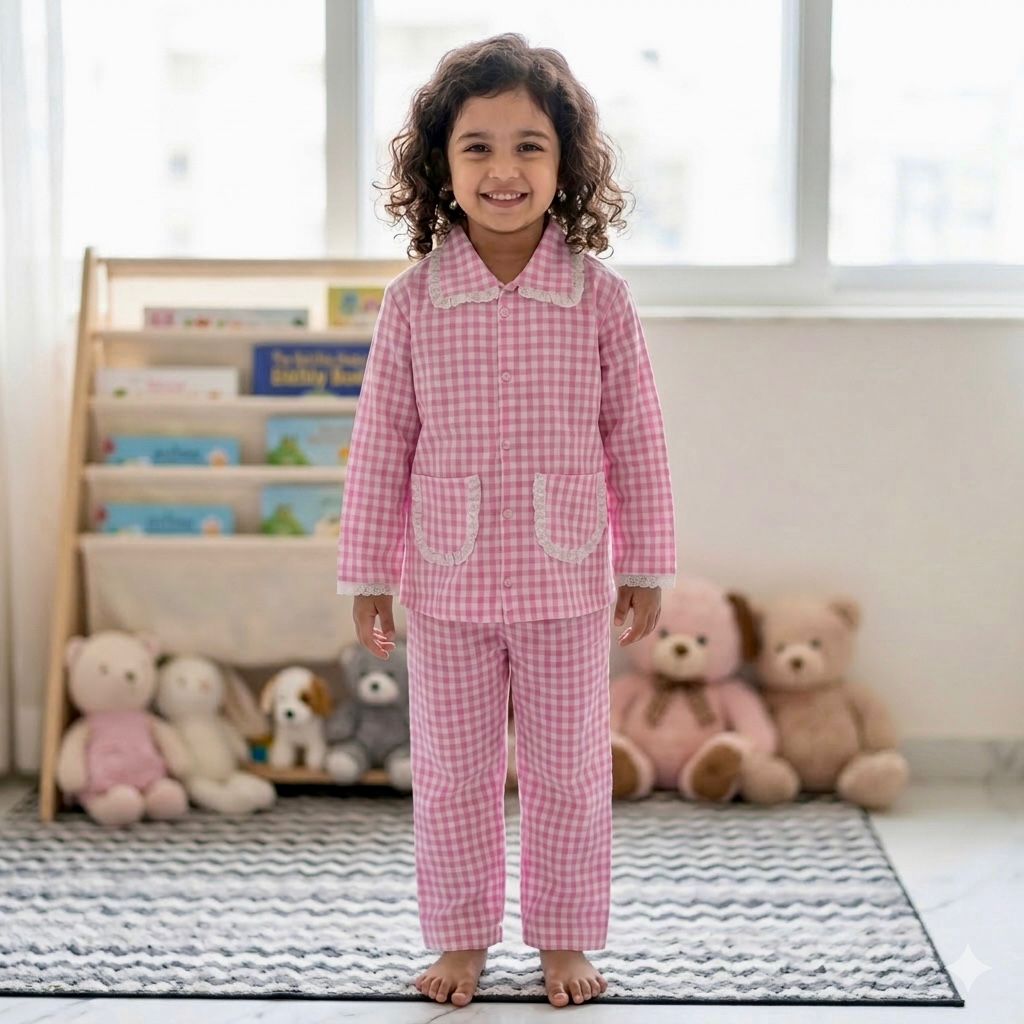 Pink Check Frill Nightwear